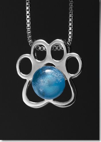 Aquamarine Paw Silver Cremation Pendant